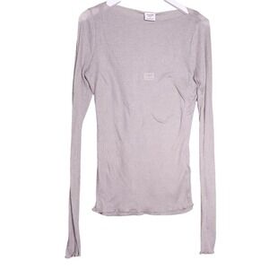 Abercrombie & Fitch Neutral Ribbed Long Sleeve Top Classic Y2K Vacation Casual S